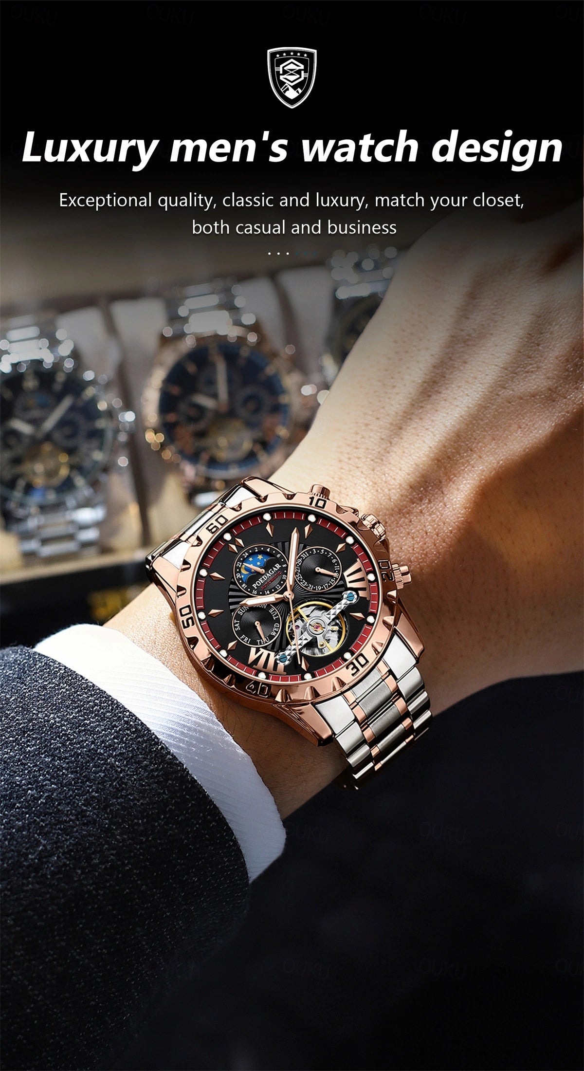 Montre mécanique automatique de luxe pour hommes Multifonction