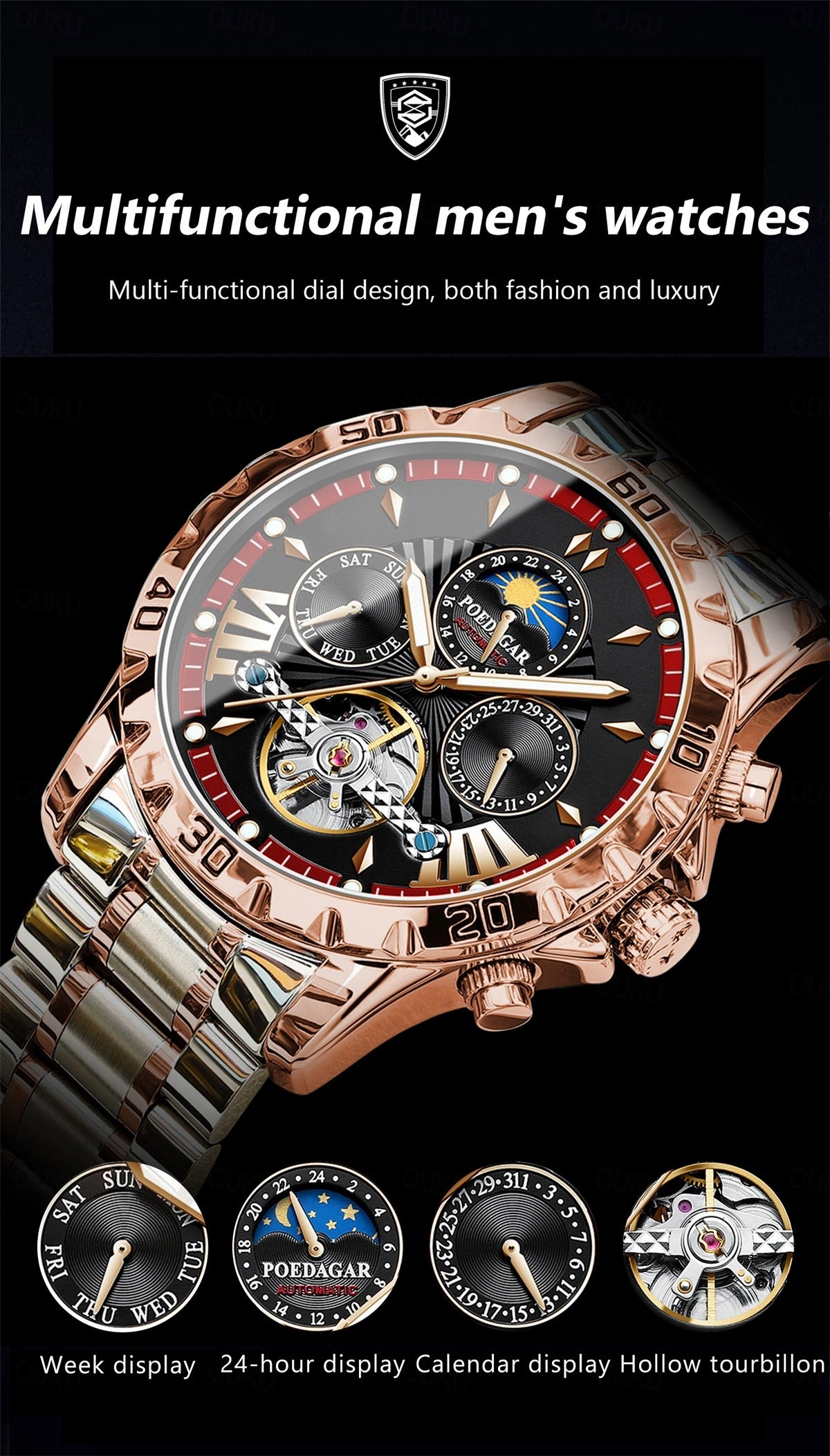 Montre mécanique automatique de luxe pour hommes Multifonction